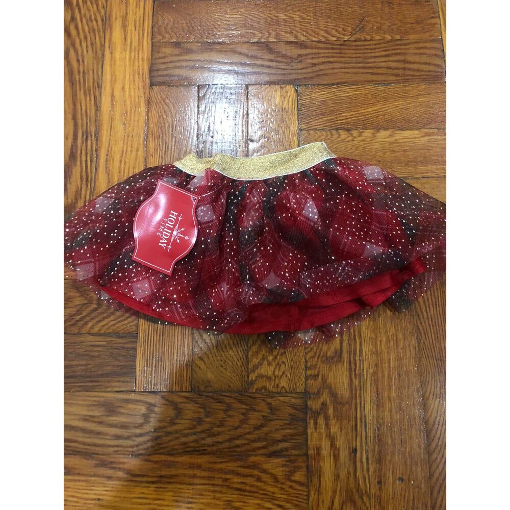 HOLIDAY TIME Size 0-3 Months Tutu Skirt w/Panties Christmas Plaid Glittery Gold